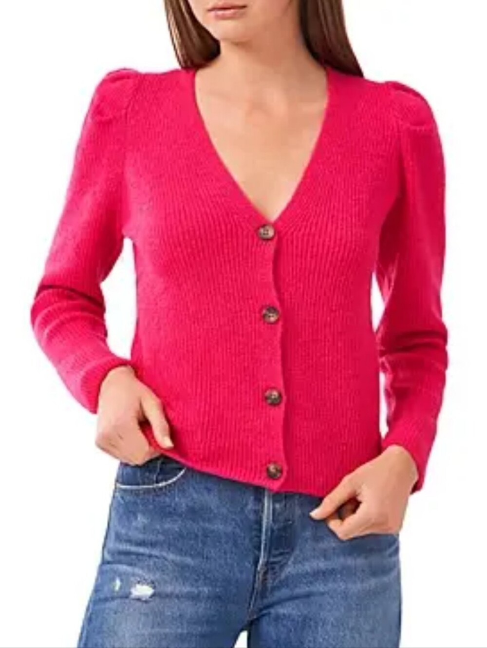 1.State Puff Sleeve Pink Cardigan Small